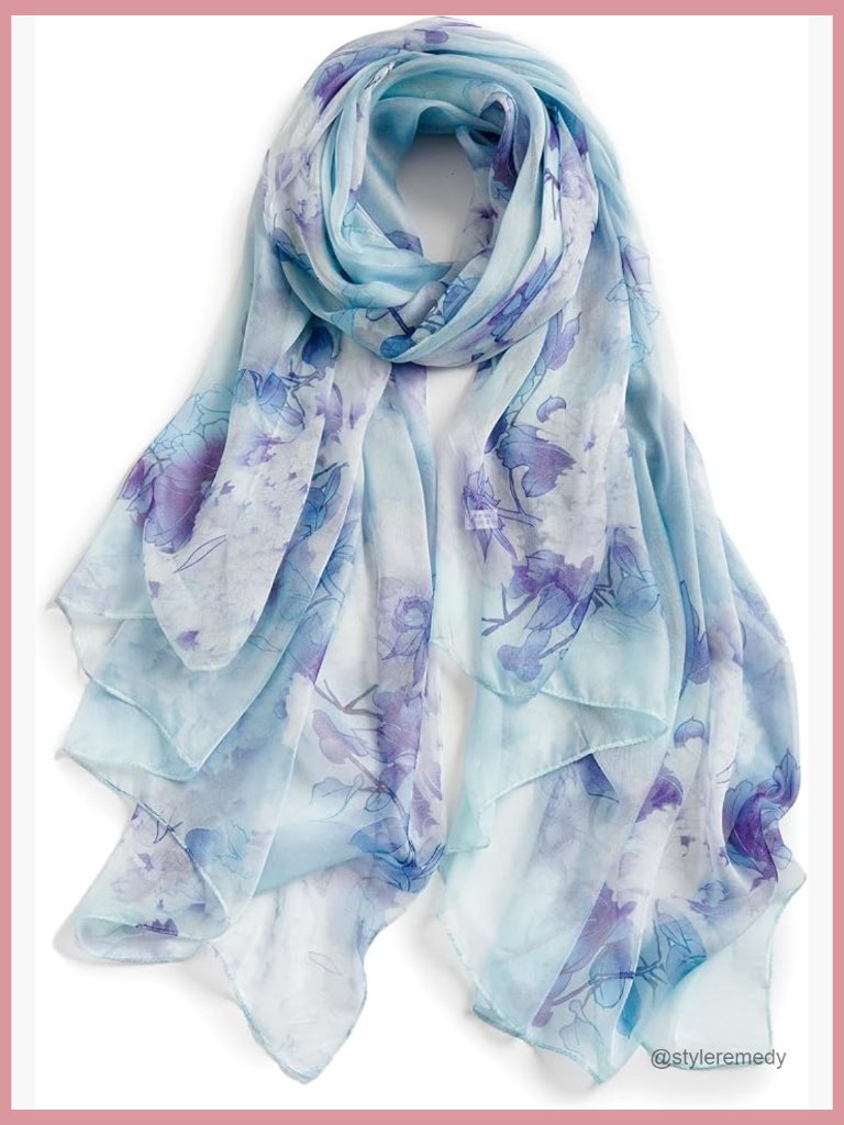 100% Mulberry Silk Scarf, 69x43 In Large Chiffon Shawl Wrap